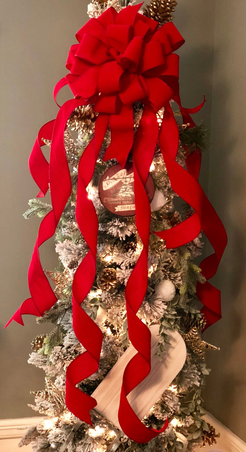 The Carol Large Red Velvet Christmas Tree Topper Bow