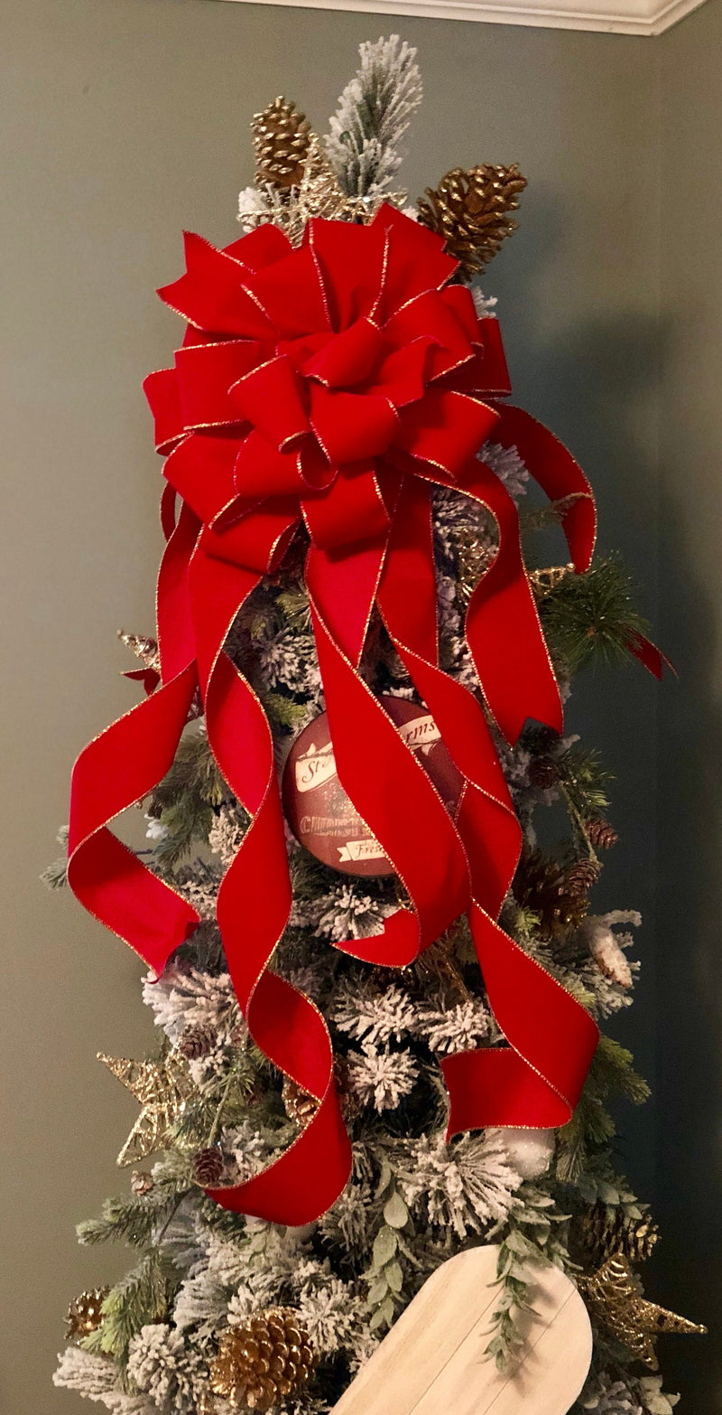 The Stella Red & Gold Christmas Tree Topper Bow