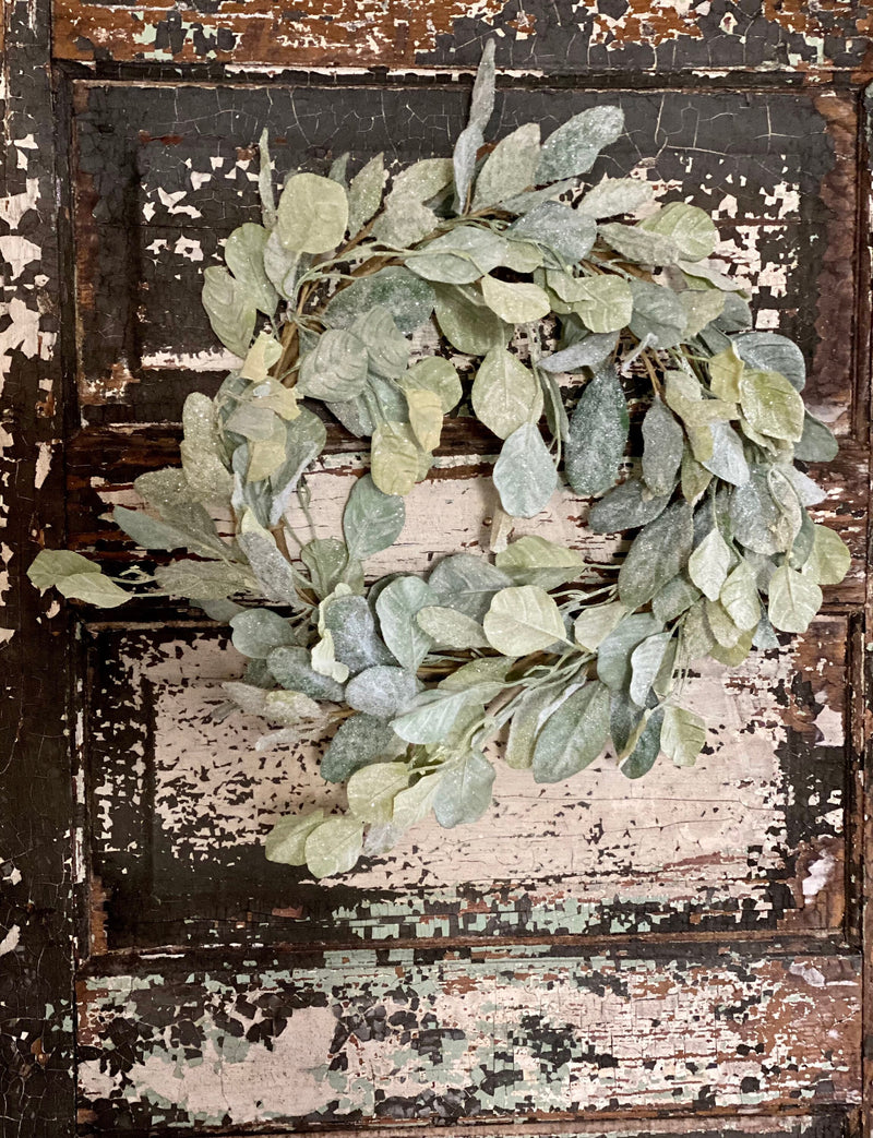 Lamb’s Ear Flocked Winter Wreath for front door