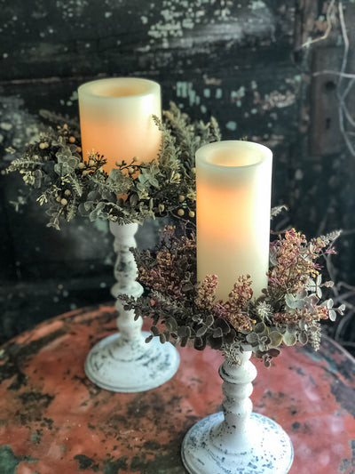 The Madeline White Distressed Pillar Candle Holder