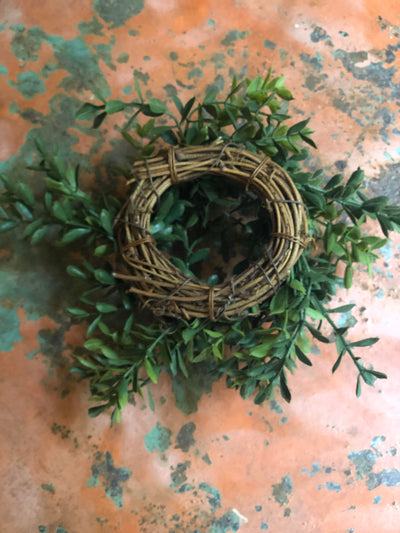 Artificial Mini Boxwood Taper Candle Ring, Spring candle ring for table, Mini wreath, craft making supply, Mini wreath for signs