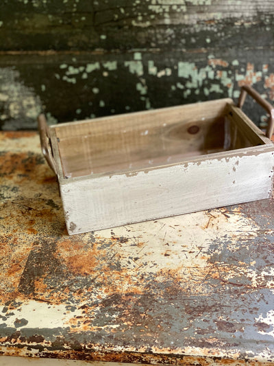 Distressed Whitewash Square Wood Planter With Handles