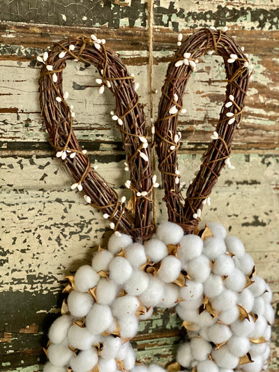Fluffy Cotton Boll Bunny Wreath For Front Door, Rabbit Easter wreath, Cottage decor, Spring farmhouse, shabby chic wreath, Easter bunny