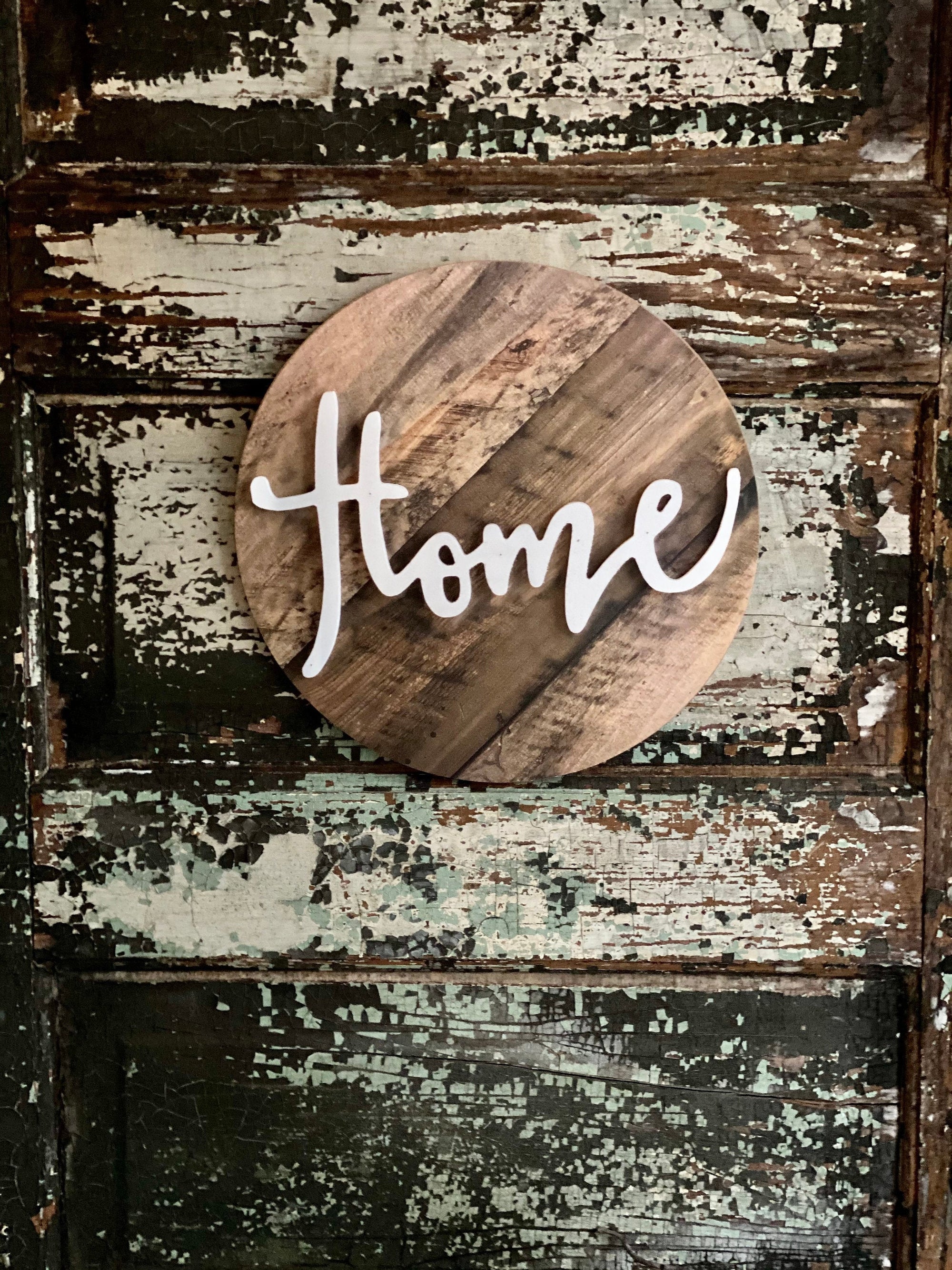 Round Wood Home Sign For Front Door, farmhouse home sign for wreath, ornament sign. wreath attachment, Wall decor, craft supply