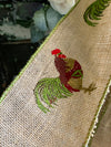 Farmhouse Luxury Burlap Rooster Wired Ribbon 4&quot; x 5 YARD ROLL, Spring Chicken Ribbon, Craft supply, Bow making ribbon, Embroidered ribbon