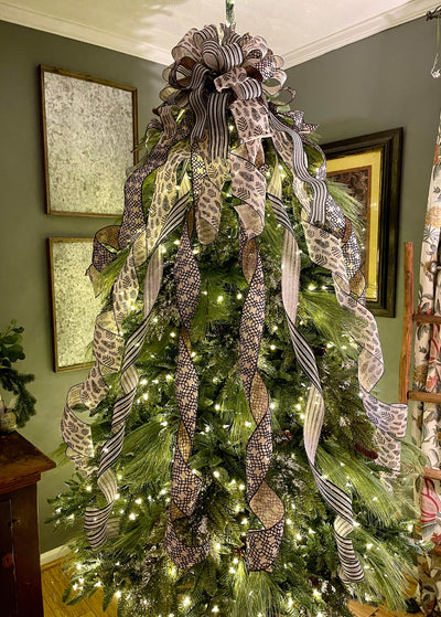 The Athena Black & Cream Oversized Christmas Tree Topper Bow