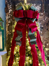 The Scarlett Red & Green Plush Velvet XL Christmas Tree Topper Bow