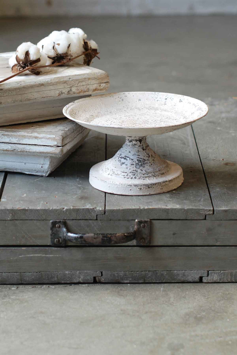 The Kinley White Distressed Metal Pedestal Stand