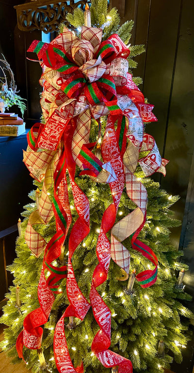 The Karina Red & White Snowflake Christmas Tree Topper Bow
