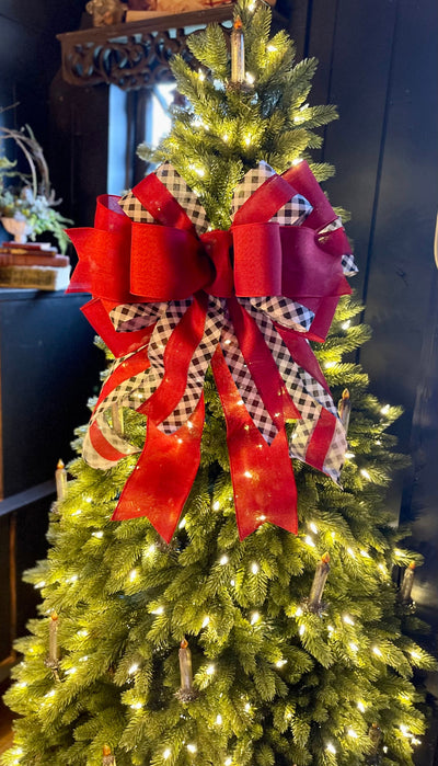 The Jayne Red Black & White Christmas Tree Topper Bow