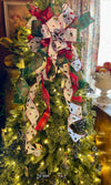 The Daniella Red Green Gold & White Christmas Tree Topper Bow