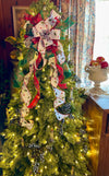 The Daniella Red Green Gold & White Christmas Tree Topper Bow