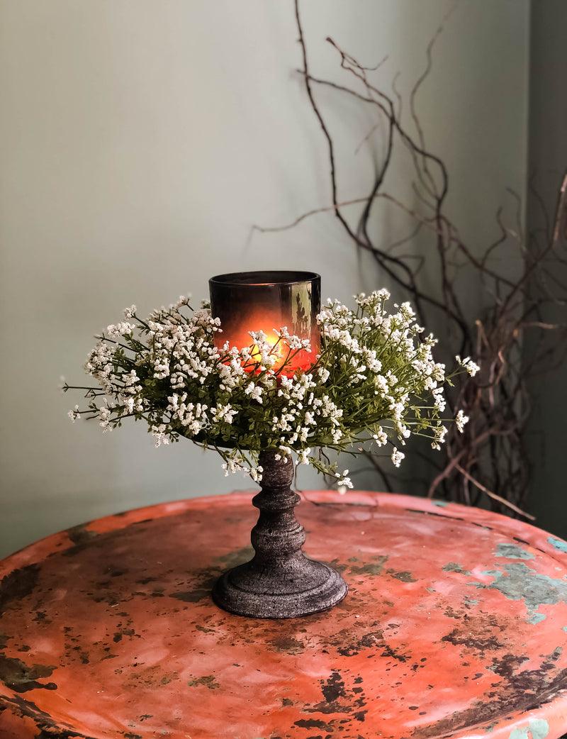 7" Pillar Candle Stand Vintage Style Aged Metal