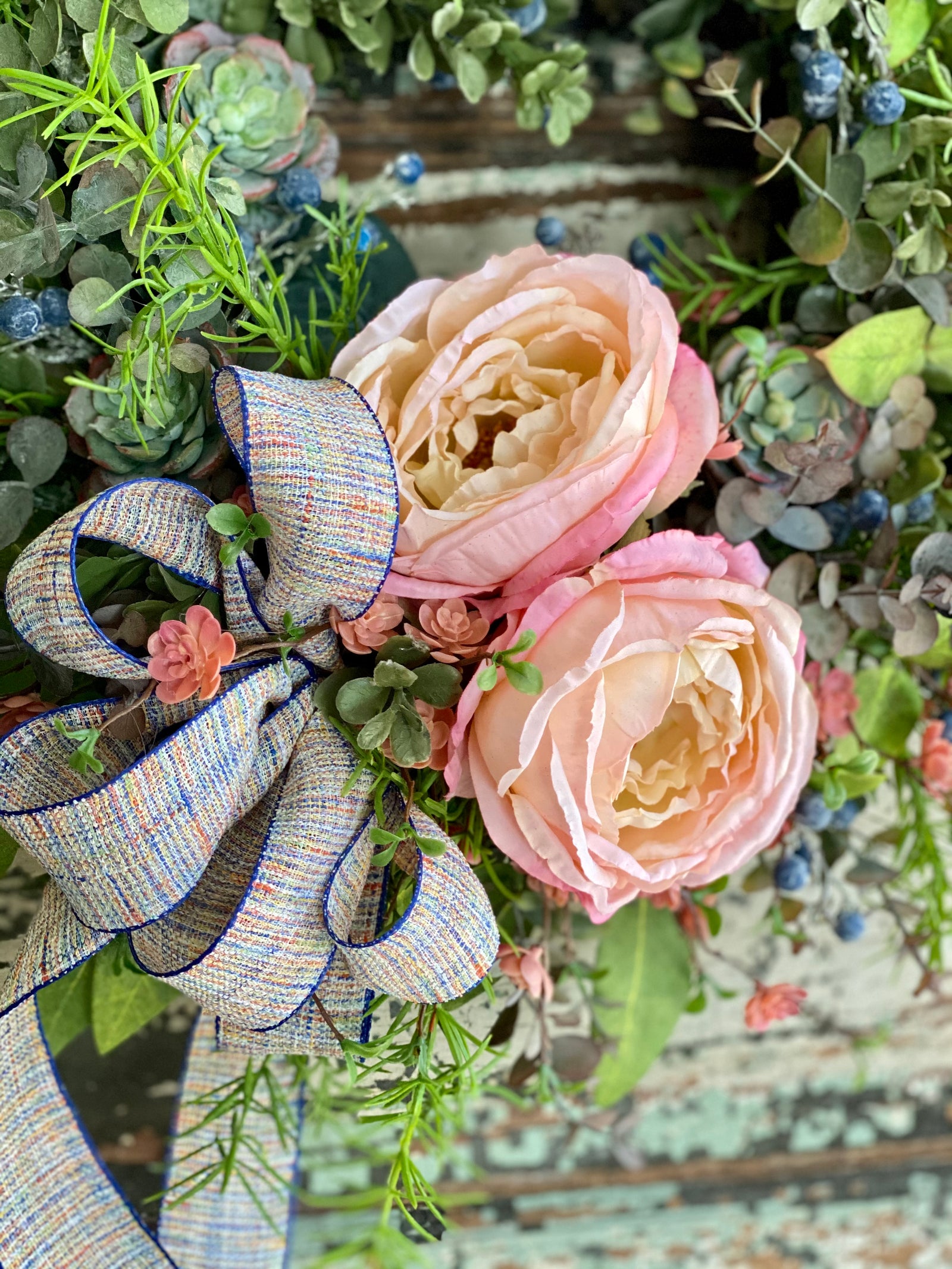 Everyday Spring Wreath Pink Blossoms & Berries with Houndstooth Ribbon –  Brownbottle Burlap