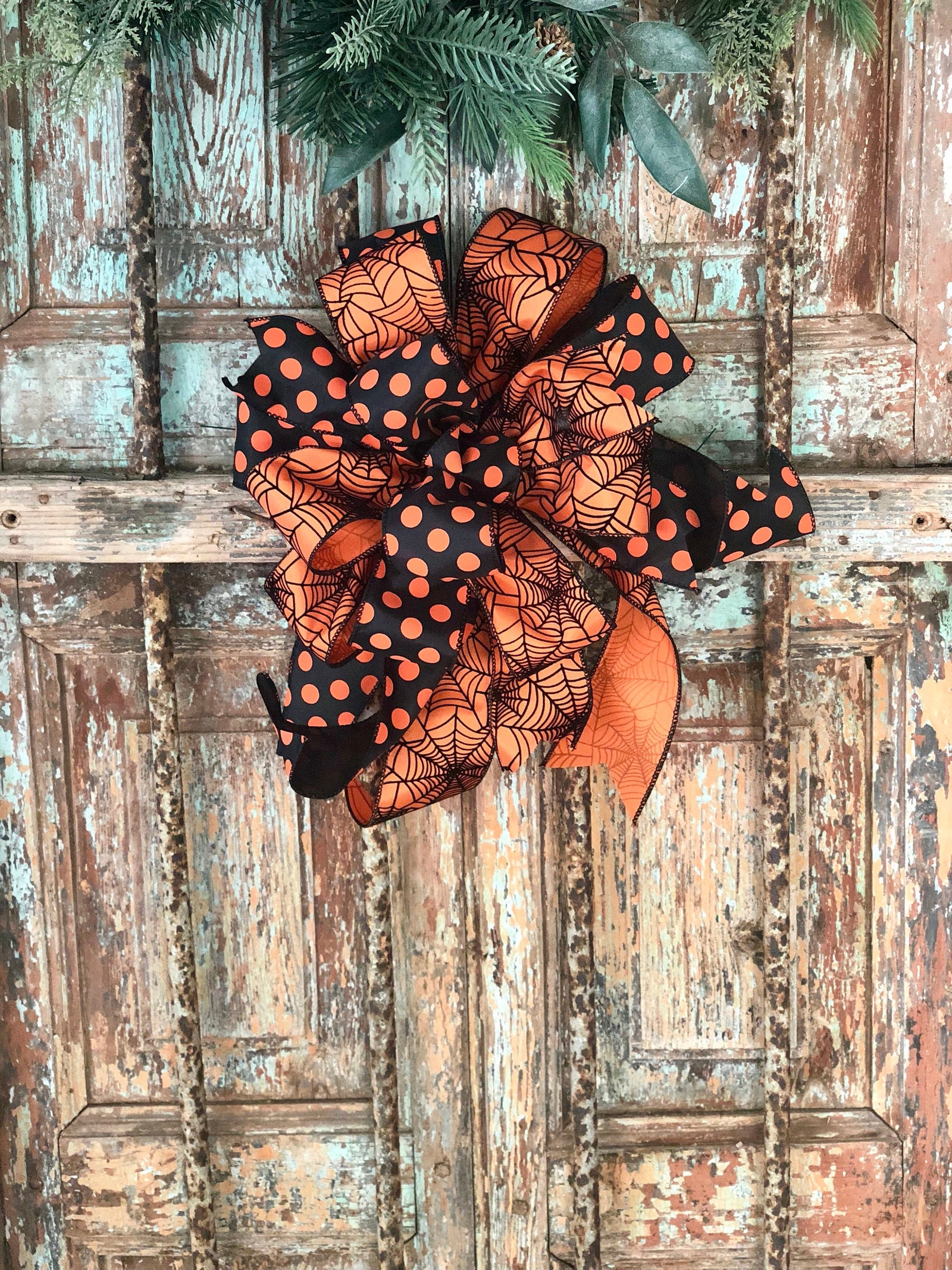 The Elvira Black & Orange Halloween Spiderweb Bow