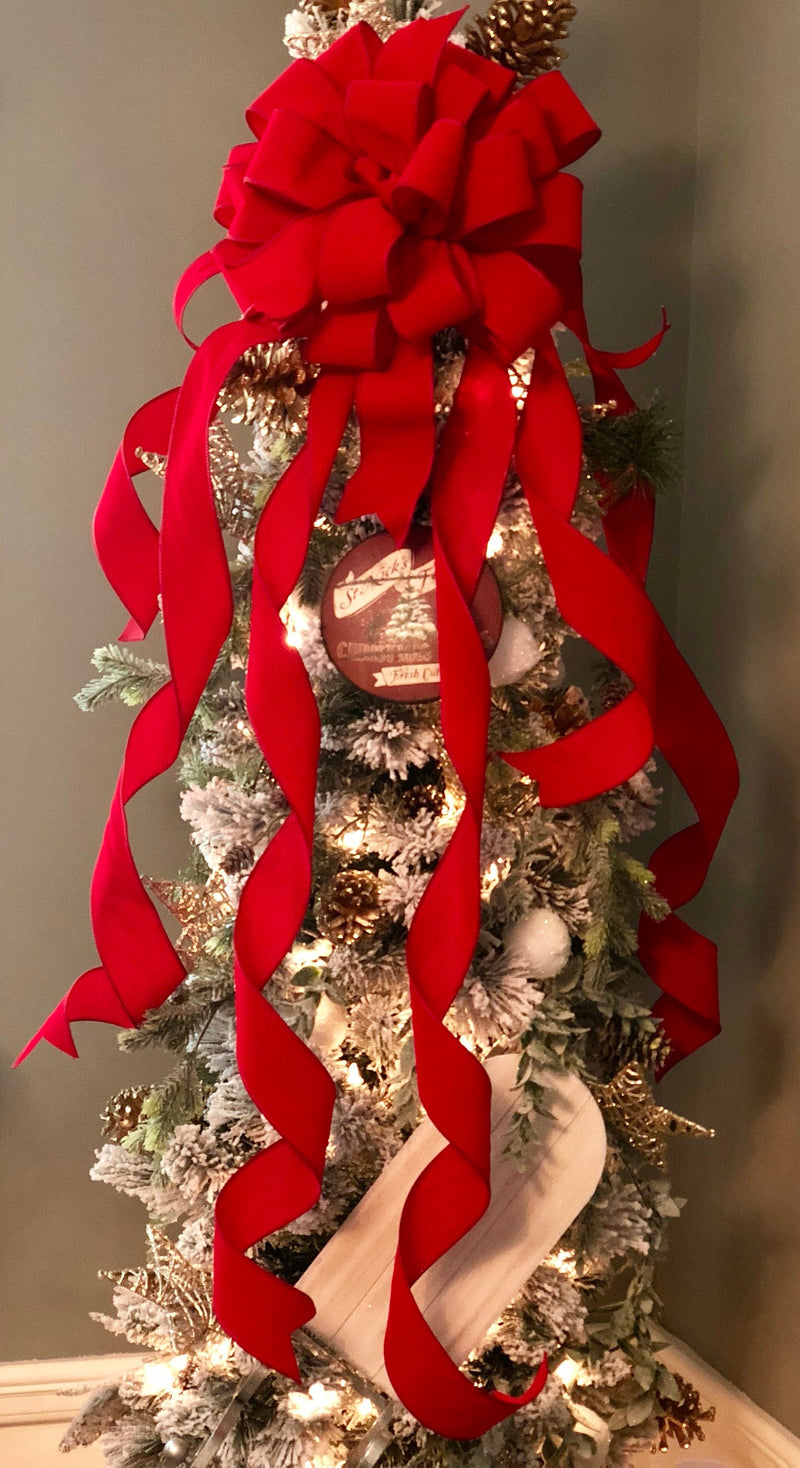 The Carol Large Red Velvet Christmas Tree Topper Bow
