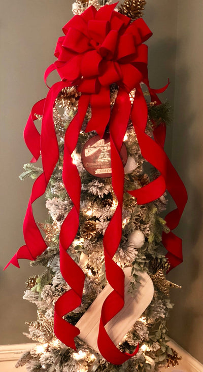 The Carol Red Velvet XL Christmas Tree Topper Bow~Oversize red velvet bow with extra long streamers~ribbon topper~large bow for wreaths