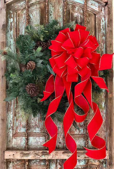 The Stella Red and Gold XL Velvet Christmas Tree Topper Bow