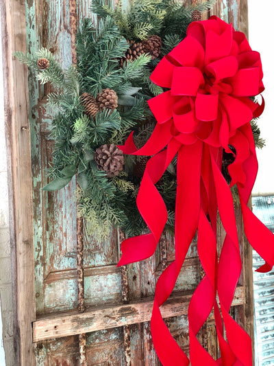 The Carol Large Red Velvet Christmas Tree Topper Bow