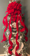 The Carol Red Velvet XL Christmas Tree Topper Bow~Oversize red velvet bow with extra long streamers~ribbon topper~large bow for wreaths