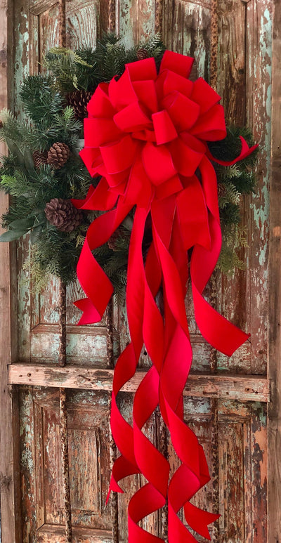 The Carol Red Velvet XL Christmas Tree Topper Bow~Oversize red velvet bow with extra long streamers~ribbon topper~large bow for wreaths