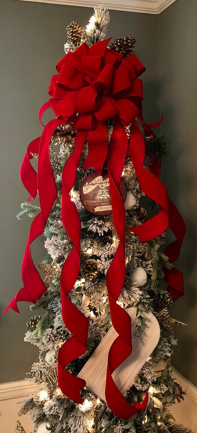 The Carol Large Red Velvet Christmas Tree Topper Bow