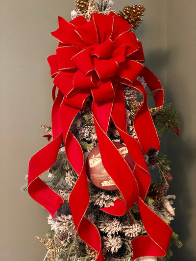 The Stella Red and Gold XL Velvet Christmas Tree Topper Bow