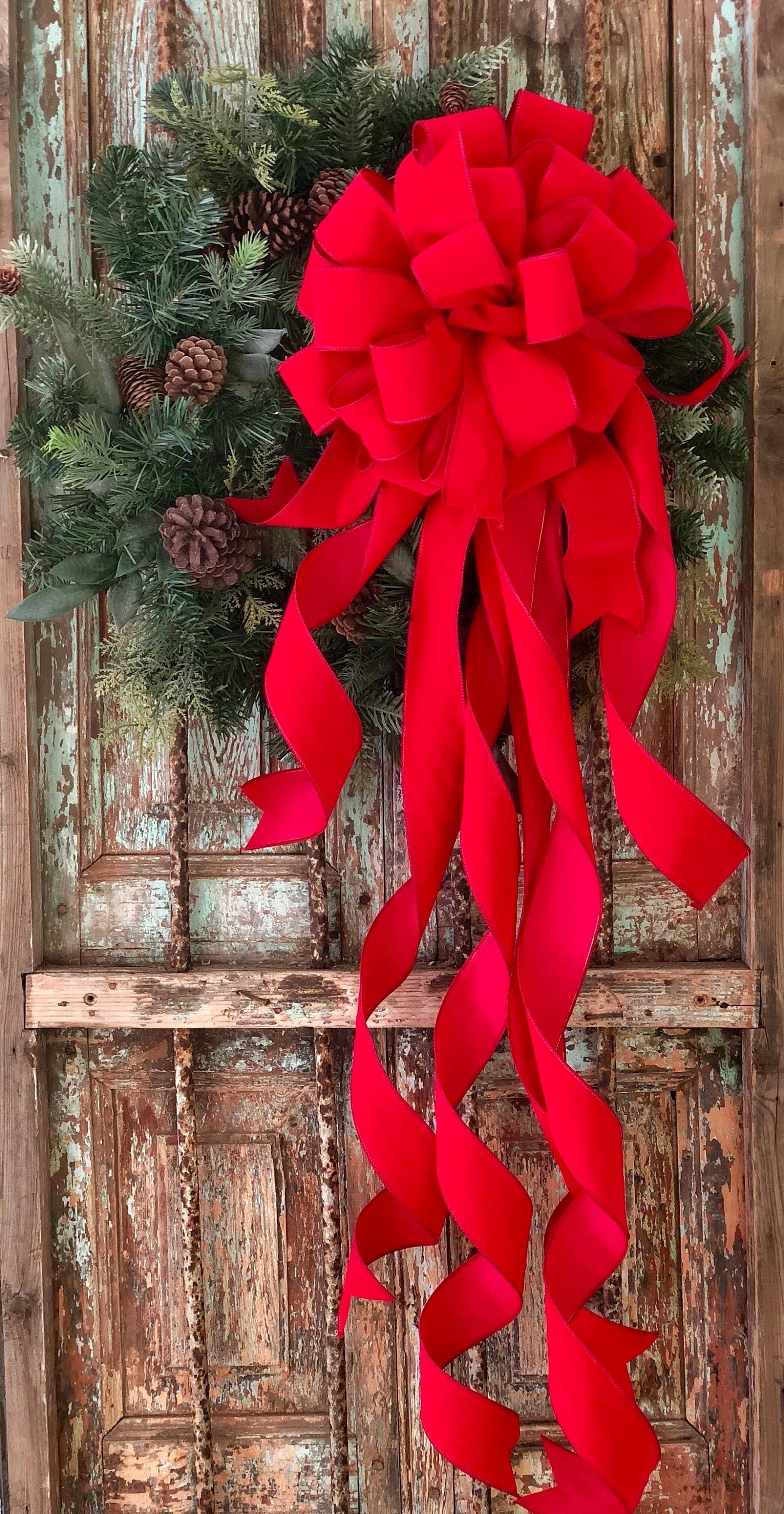 The Carol Red Velvet XL Christmas Tree Topper Bow~Oversize red velvet bow with extra long streamers~ribbon topper~large bow for wreaths