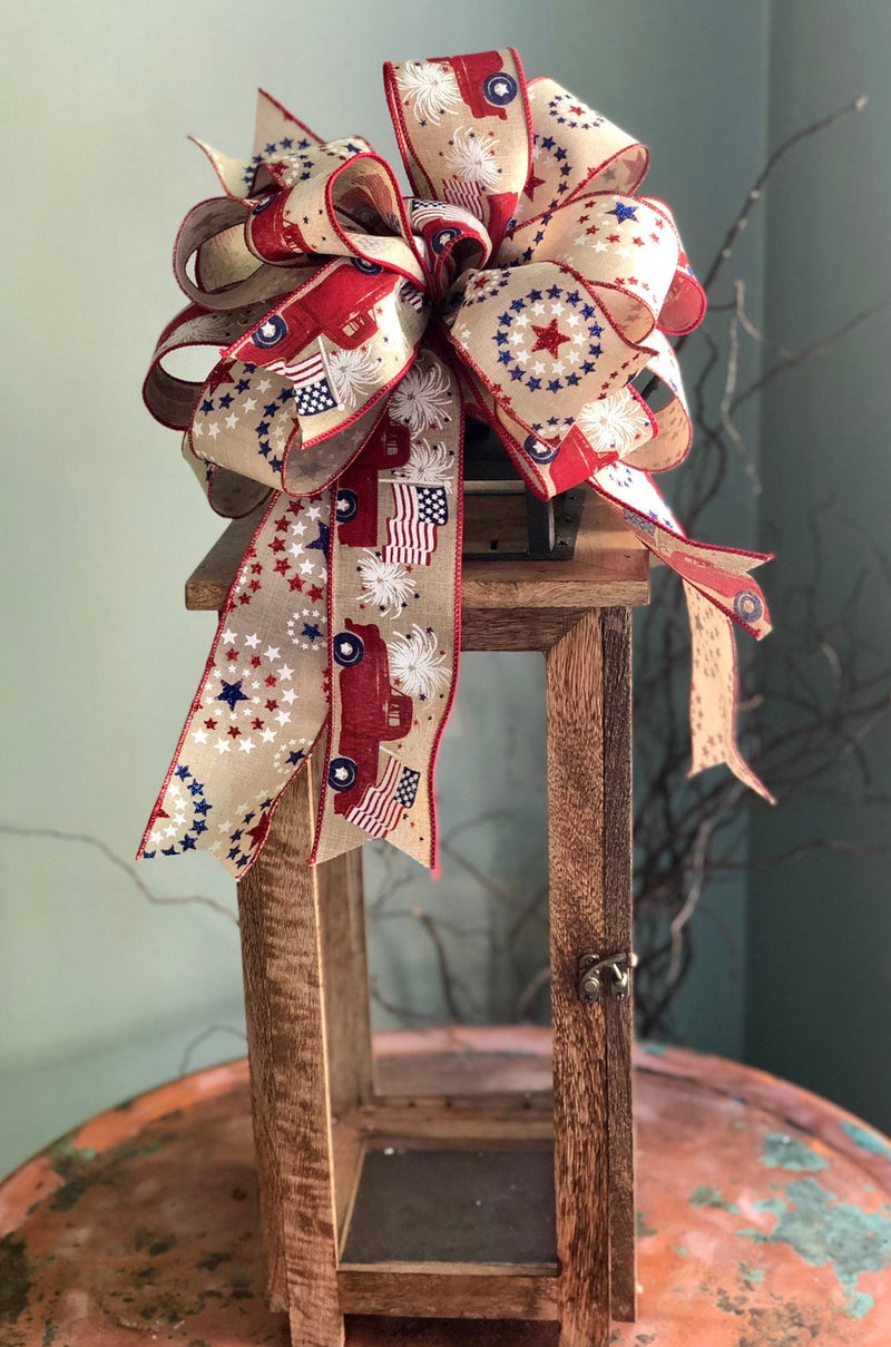 The Barbara Red White & Blue American Flag Bow For Lanterns and Wreaths