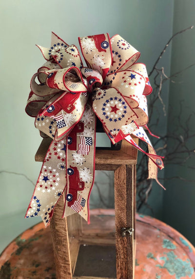 The Barbara Red White & Blue American Flag Bow For Lanterns and Wreaths