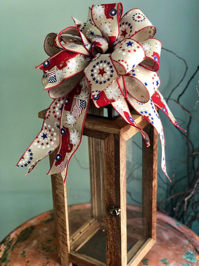 The Barbara Red White & Blue American Flag Bow For Lanterns and Wreaths