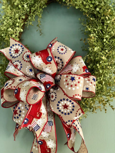 The Barbara Red White & Blue American Flag Bow For Lanterns and Wreaths