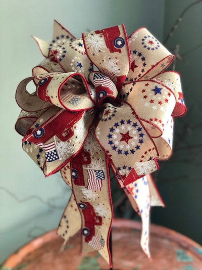 The Barbara Red White & Blue American Flag Bow For Lanterns and Wreaths