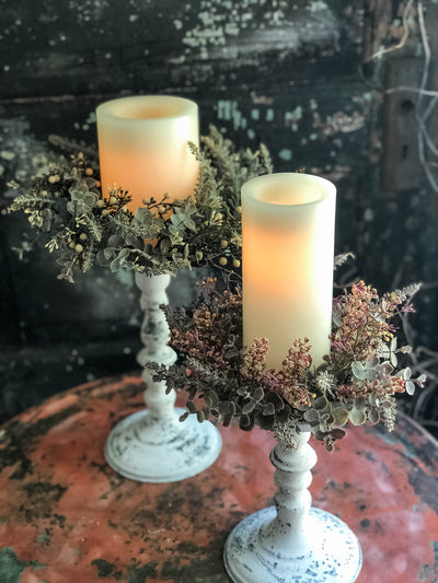 The Madeline White Distressed Pillar Candle Holder~Farmhouse candle stand for pillar candle~shabby chic decor~small tray stand~Cottage decor