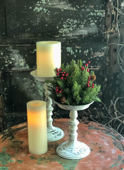 The Madeline White Distressed Pillar Candle Holder~Farmhouse candle stand for pillar candle~shabby chic decor~small tray stand~Cottage decor