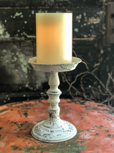 The Madeline White Distressed Pillar Candle Holder~Farmhouse candle stand for pillar candle~shabby chic decor~small tray stand~Cottage decor