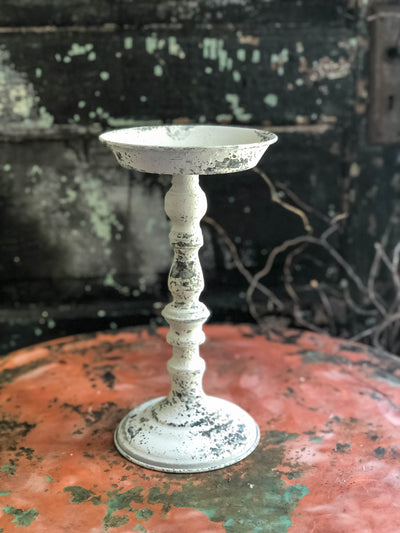 The Madeline White Distressed Pillar Candle Holder~Farmhouse candle stand for pillar candle~shabby chic decor~small tray stand~Cottage decor