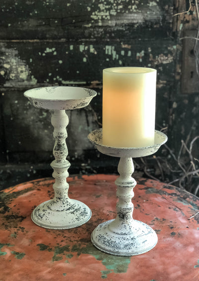 The Madeline White Distressed Pillar Candle Holder~Farmhouse candle stand for pillar candle~shabby chic decor~small tray stand~Cottage decor