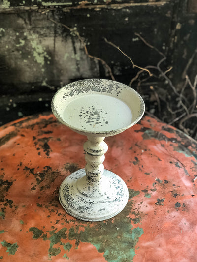 The Madeline White Distressed Pillar Candle Holder~Farmhouse candle stand for pillar candle~shabby chic decor~small tray stand~Cottage decor