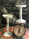 The Madeline White Distressed Pillar Candle Holder~Farmhouse candle stand for pillar candle~shabby chic decor~small tray stand~Cottage decor
