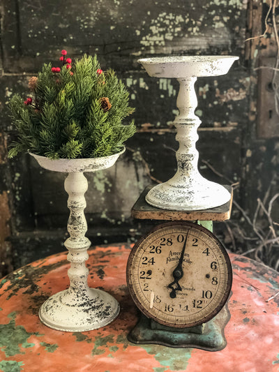 The Madeline White Distressed Pillar Candle Holder~Farmhouse candle stand for pillar candle~shabby chic decor~small tray stand~Cottage decor