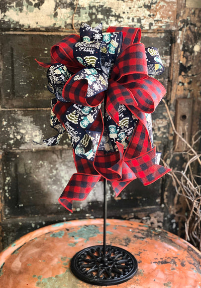 The Wanda Navy & Red Buffalo Check Christmas Bow