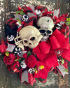 The Cruella Red Black & White Halloween Skull Wreath