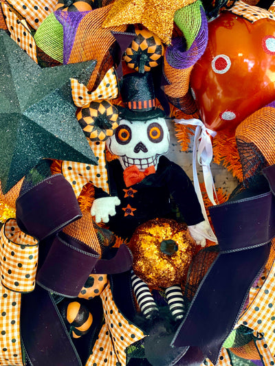 Mr BooJangles Orange Black & White Halloween Wreath