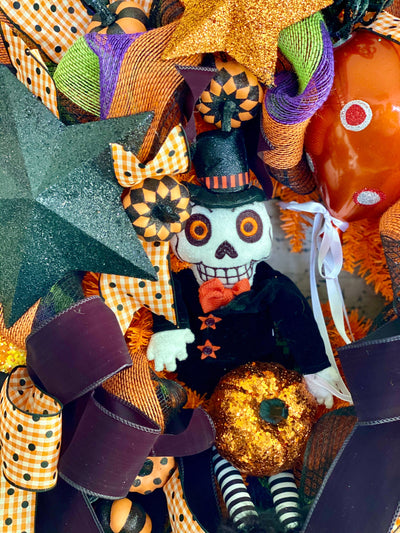 Mr BooJangles Orange Black & White Halloween Wreath