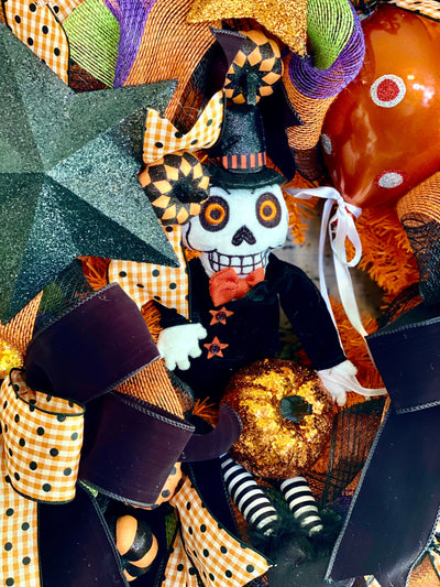 Mr BooJangles Orange Black & White Halloween Wreath