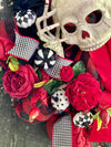 The Cruella Red Black & White Halloween Skull Wreath