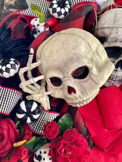 The Cruella Red Black & White Halloween Skull Wreath