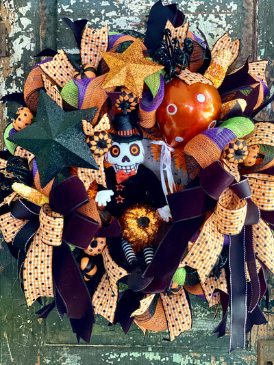 Mr BooJangles Orange Black & White Halloween Wreath