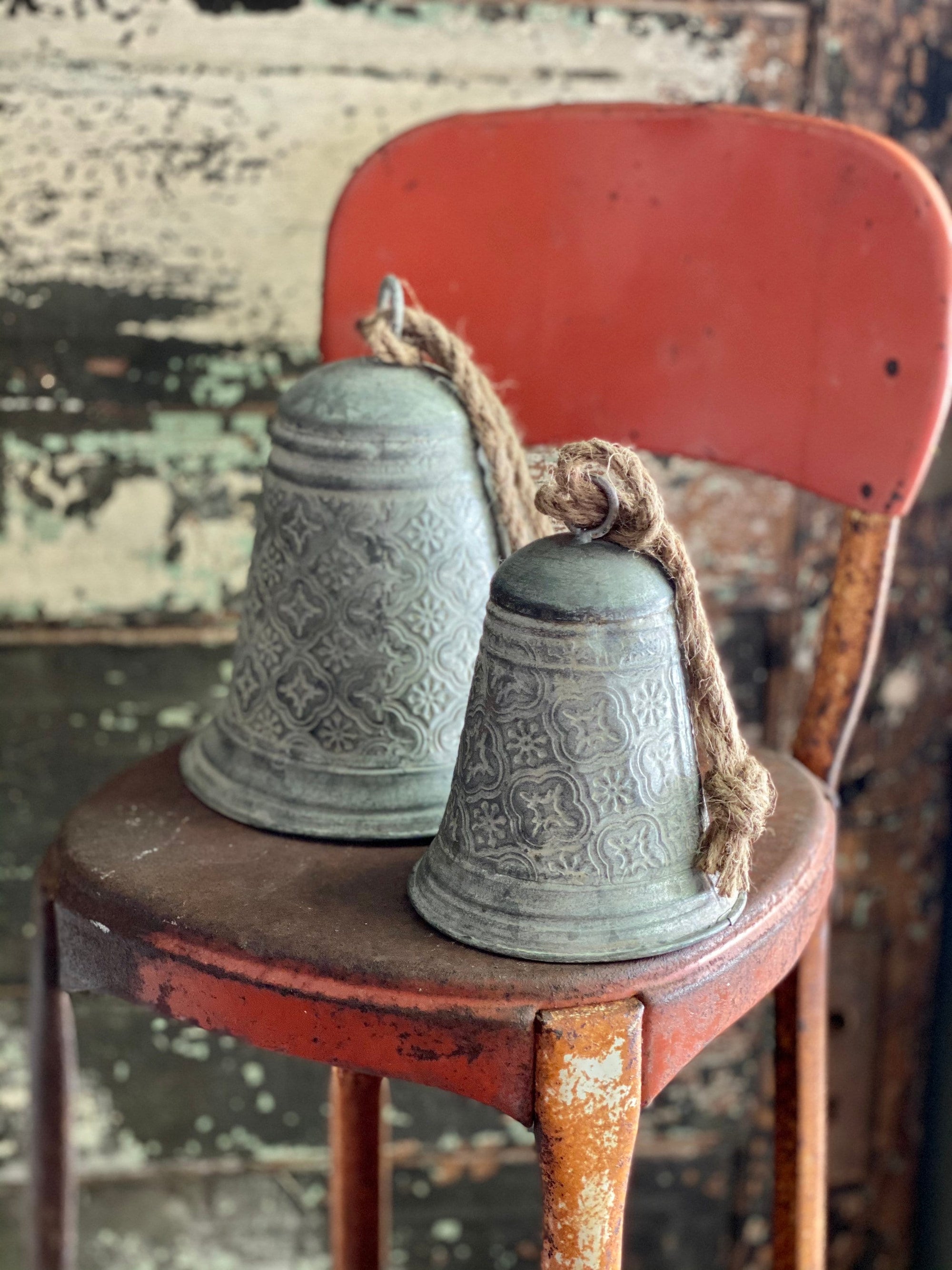 Galvanized Vintage Style Metal Filigree Bell~Farmhouse Christmas decor~JIngle Bells